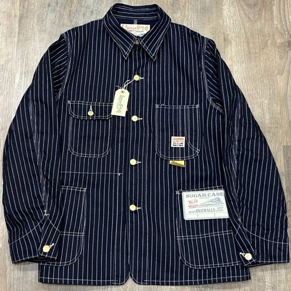 画像1: シュガーケーン 9oz.ウォバッシュストライプ ワークコート SC15658 421)ネイビー (1)