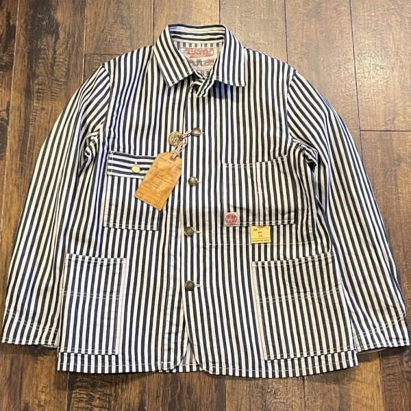 画像1: ヘッドライト×フィクションロマンス NOS 7oz. 1/4"インディゴストライプ ワークコート SC15306 421)ネイビー (1)