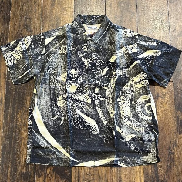画像1: サンサーフ × 葛飾北斎 スペシャルエディション 和柄アロハ “釈迦御一代記図会・六” SS39133 119)ブラック (1)