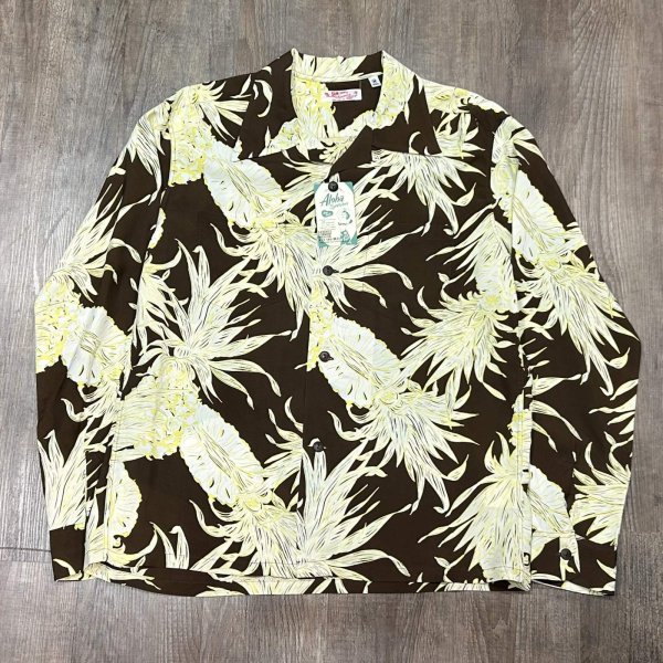 画像1: サンサーフ  長袖 アロハシャツ アイランド パイナップル アメカジ ハワイアン SS29403 138)ブラウン (1)