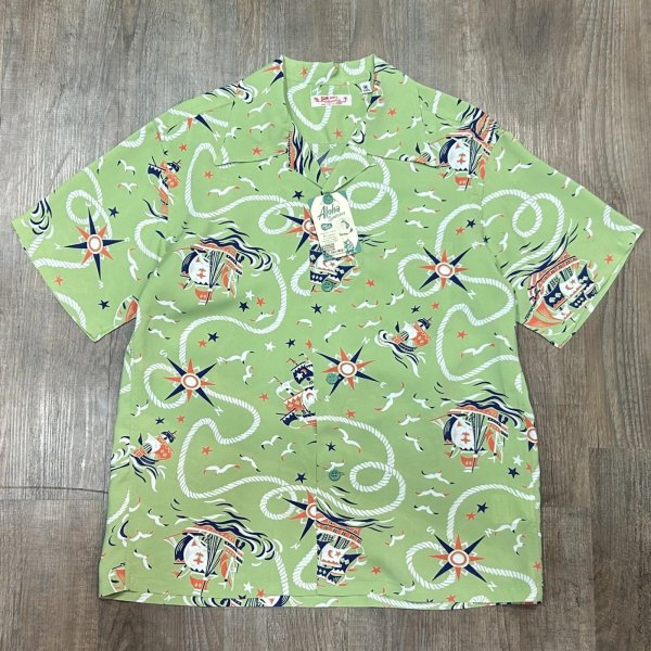 画像1: サンサーフ  半袖 アロハシャツ エイジ オブ ディスカバリー アメカジ ハワイアン SS39429 145)グリーン (1)